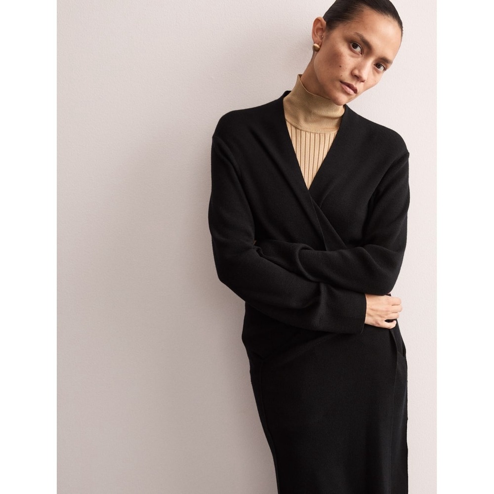 St Michael Marks & Spencer 50% Merino Wool Black Longline Cardigan Sz 8 Women's